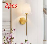 (Modern) 2pcs Retro Industrial Wall Sconces, White Fabric Shade Bathroom Vanity Sconces Wall Lighting