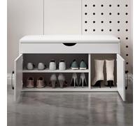 Modern 2Tier Shoe Rack with Cushioned Seat Multifunctional Storage Bench with Flip Drawer for Entryway Living Room Bathroom 90x33x45 cmStylish and SpaceSaving Solution