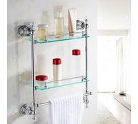 Modern 2Tier Silver WallMounted Tempered Glass Bathroom Shelf with Towel Rack Stylish Antique Acrylic Towel Holder for SpaceSaving Storage (56x15x56cm/22x5.9x22in)