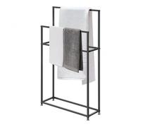 Modern 2Tier Standing Towel Rack for Bathroom 39.3'' Tall with Storage Shelves Stylish Pool Drying Stand Black Towel Holder for Outdoor & Indoor Use