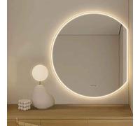 Modern 3-Color Dimmable Vanity Mirror for Wall Smart Backlit LED Bathroom Mirror Half Moon Wall Mount Mirror Frameless HD Glass (Color : Right cut, Size : 90 * 81CM)