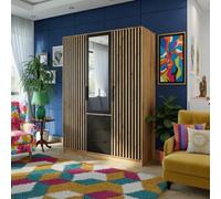 Modern 3 Door Wardrobe Balilux D3 150 Cm Wide With A One Mirror On The Doors And Stylish Strips Black With Oakwotan