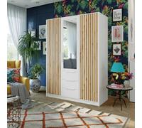 Modern 3 Door Wardrobe Balilux D3 150 Cm Wide With A One Mirror On The Doors And Stylish Strips White With Oakwotan