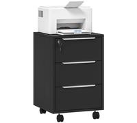 Homcom Modern 3-Drawer Locking File Cabinet Mobile Filing Cabinet In Black Black