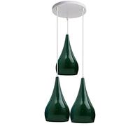 Modern 3 Head Round Base Ceiling Pendant Light with Adjustable Cord - E27 Base,Metal Light Fitting Teardrop Shaped Light Shade Hanging Lamps Perfect for Restaurant Dining Room (Green, Without Bulb)