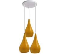 Modern 3 Head Round Base Ceiling Pendant Light with Adjustable Cord - E27 Base,Metal Light Fitting Teardrop Shaped Light Shade Hanging Lamps Perfect for Restaurant Dining Room (Yellow, With Bulb)