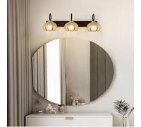 Modern 3-Head Wall Sconce, LED Vanity Light with Copper Mirror Front, Bathroom Light Fixtures for Mirror Washroom, Black Sweep Gold, 2-Pack