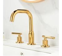Modern 3 Hole Chrome Bathroom Sink Tap with Brass 2 Lever Handles for Hot and Cold Water Mixing (Gold),Gold