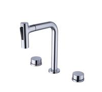 Modern 3 Hole Deck Mounted Pull Out Waterfall Bathtub Faucet - WidespreaMixer with HanShower - Sleek Kitchen & Bath Tap for Contemporary Homes