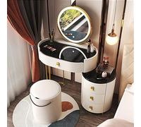 Modern 3 in 1 Makeup Set with Folding Mirror LED Lights s Top Ders Side Cabinet and Rolling Stool - Slish Dressing Table for Lovers