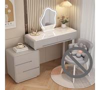 Modern 3 in 1 Vanity Desk Makeup Table with Mirror and Chair Space Saving Dressing Table with Stool Bedroom Desk with Drawers Vanity Unit White Gloss Dressing Table with LED Lights for W