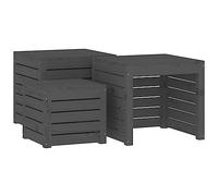 Modern 3-Piece Grey Garden Sto Bench Set - Space-Saving Pine Wood, Seating & Sto for Balcony/Patio, Sizes 38x38x34 cm & 50.5x50.5x46.5 cm