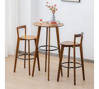 Modern 3-Piece Pub Dining Set Round Bar Table & 2 Backrest Stools Kitchen Counter Height Wood Bistro Furniture Easy Assembly for Small Spaces Breakfast Nook & Living Room