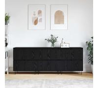 Modern 3 Piece Sideboard Set in Black Oak 180x35x70 cm Features 2 Doors & 4 Cartments Slish Drop Legs Versatile Buffet for Kitchen & Dining Room Living Room Sto.