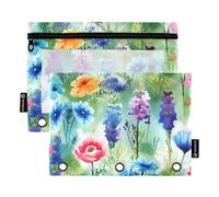 Modern 3 Ring Binder Pencil Pouch Colorful Wildflowers Lush Meadow Pen Pencil Bag Zipper Binder School Binders Clear Pockets Pen 9.8" x 7.1", 2 Packs