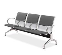 Modern 3-Seat Reception Bench for Airport & Office Upholstered Waiting Room Chairs with Armrests Gray Leather Padded Seating for Ultimate Comfort & Style