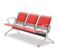 Modern 3-Seat Reception Bench Synthetic Leather Armrests & Backrest Sturdy Metal Legs Ideal for Office & Living Room Red Color Stylish & Comfortable Seating