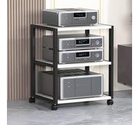 Modern 3-Tier Rolling Stereo Stand - White AV Media Storage Cabinet for Living Room, DVD Player & Entertainment Center, Ideal for Small Spaces & Home Theater