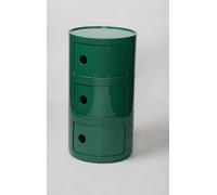 Modern 3-Tier Round Nightstand with Drawer | Slim Bathroom Cabinet & Side Table with Sliding Door Medieval Green End Table & Corner Shelf