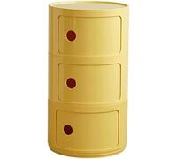 Modern 3-Tier Round Nightstand with Sliding Door - Lightweight Plastic Storage Cabinet, Stylish End Table for Bedroom, Living Room, Bathroom - Light Yellow