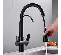 Modern 3-Way Kitchen Faucet - 360° Rotatable High-Arc Dual Mode Pull-Out Black Mixer for Sink & Osmosis Systems Stylish & Functional Design for Contemporary Kitchens