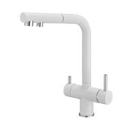 Modern 3-Way Kitchen Faucet with Pull-Down Hose, White Swivel Sink Mixer, Easy Clean Design & Drinking Water Filter for Effortless Access to Clean Water