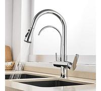 Modern 3-Way Pull-Down Kitchen Faucet with Double Spray Brushed Nickel & Chrome Finish Easy Installation Water Filter Compatible Sleek Design for Contemporary Kitchens