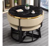 Modern 35.4" Round Black Dining Table Set with 4 Chairs Ideal for Small Kitchens Offices Conference Rooms and Lounges - Stylish Khaki Furniture