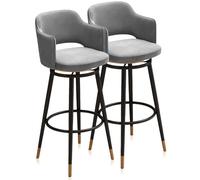 Modern 360° Swivel Bar Stools Set of 2 Tall UpholsterCounter Chairs with Back and Metal Legs for Kitchen Island & Dining RoomGrey & Black 65 Height