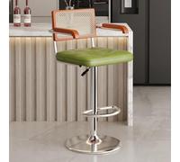 Modern 360° Swivel Bar Stools with Rattan Backrest Stylish Counter Height Chairs for Kitchen Island Restaurant Office & Coffee House (Green & Silver Legs)