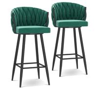 Modern 360° Swivel Barstools with Steel Legs and Footrest, Upholstered Kitchen Chairs for Bar Height Comfort