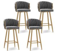 Modern 360° Swivel Barstools with Steel Legs and Footrest, Upholstered Kitchen Chairs for Bar Height Comfort