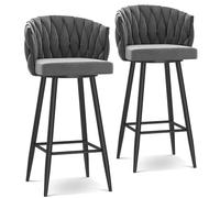 Modern 360° Swivel Barstools with Steel Legs and Footrest, Upholstered Kitchen Chairs for Bar Height Comfort