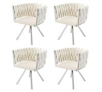 Modern 360° Swivel Dining Chair with Comfort Padding Adjustable Height Back Support & Neck Rest Sturdy Metal Legs Soft & Cozy (Set of 4 Silver)