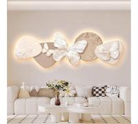Modern 3d Butterfly Led Wall Art, Textured Multiple Pattern Wall Decor With Warm Light, Wall Painting For Living Room Bedroom, Brown 47.2x15.7in Beige 39.4 X 13.8IN