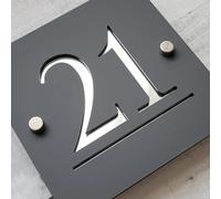 Modern 3D Floating Door Plaque with House Number and Street Name, Personalised Outdoor Wall Decoration (10 x 10 inches, Black and Silver)