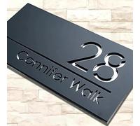 Modern 3D Floating House Numbers for Outdoor - Custom Laser Cut Acrylic Sign, Weatherproof, 4 Colors & 2 Backgrounds (Matte Black/White), 3 Sizes (11", 16", 18")(Font-Silver)