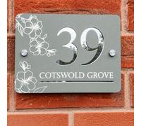 Modern 3D House Number Plaque with Floral Design, Personalised Floating House Sign, Laser Cut Double Layer Number Plate, Elegant Outdoor Door & Wall Decoration (Gray)