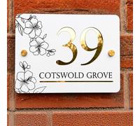 Modern 3D House Number Plaque with Floral Design, Personalised Floating House Sign, Laser Cut Double Layer Number Plate, Elegant Outdoor Door & Wall Decoration (White)