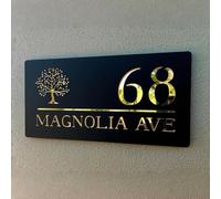 Modern 3D House Number Plaque with Tree - Personalized Floating Sign, Laser Draught Cut, Double Layer, Elegant Decoration for Exterior Door