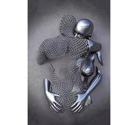 Modern 3D Metal Character Poster, 3D Art Sculpture Effect Decorative Painting, Romantic Couple Embrace Effect, Bedroom, Living Room Background Wall Poster Set, Frameless. (B 7, 20x30cm*1)
