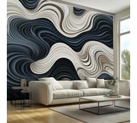 Modern 3D Texture Wallpaper - Abstract Ripple Black White Wall Mural - Wall Murals for Living Room Bedroom - Photo Wallpaper & Home Decor Art - 450 x 315 cm H438