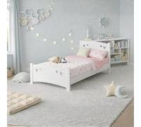 Modern 3Ft Single Kids Bed White Upholstered Heart Headboard Wooden Frame