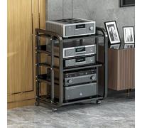 Modern 3Tier Media Storage Cabinet AV Stand for Record Player & Stereo Components Audio Video Media Rack Stylish Black Entertainment Center MultiTiered Audio Stand