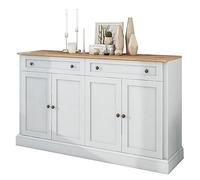 Modern 4-Door Buffet Credenza with 2 Drawers, Antique White & Natural Wood, 150 x 40 x 86 cm, Stylish Storage Cabinet for Dining Room & Living Room