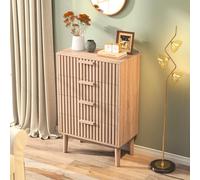 Modern 4 Drawer Chest of Drawers Spacious Wooden Storage Unit for Living Room & Bedroom Stylish Line Pattern Wardrobe 60 x 34 x 91 cm Large Capacity Furniture