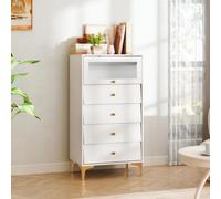 Modern 4 Drawer Dresser With Flip Up Fluted Glass Door