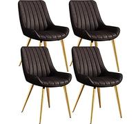 Modern 4 Piece Dining Chair Set for Kitchen & Living Room Soft Faux Leather Cover Padded Seat Metal Legs Stylish Brown Upholstered Chairs for Home Décor