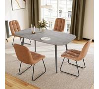 Modern 4-Piece Dining Set - 140cm MDF Kitchen Table with Metal Grey Legs & Wooden h for Living Room Dining Room Apartments & Reurants