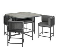 Modern 4-Seater Rattan Dining Set Outdoor | Cushions Wood Table Patio Accent